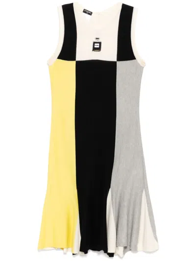 Pre-owned Chanel 2008 Logo Patch Sleeveless Dress In Black