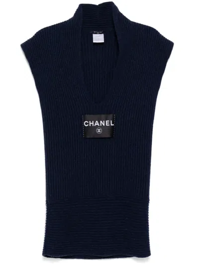 Pre-owned Chanel 2008 Logo Sleeveless Dress In Blue