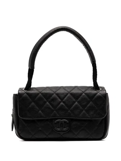 Pre-owned Chanel 2008 Medium Classic Zippered Expandable Rubber Cc Flap Bag In Black