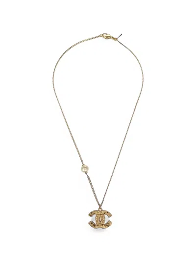 Pre-owned Chanel 2008 Pearl Cc Pendant Necklace In Gold