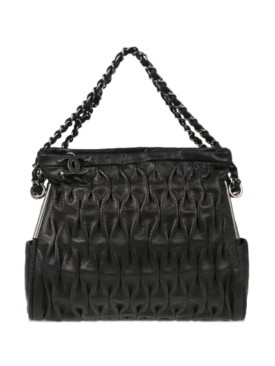 Pre-owned Chanel 2008 Perforated Lambskin Chain-strap Handbag In Black