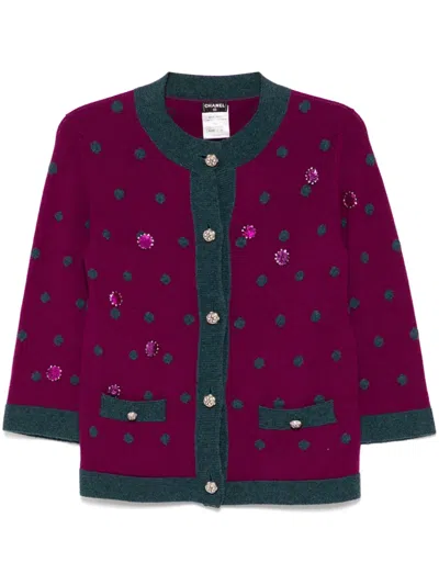 Pre-owned Chanel 2008 Polka-dot Cardigan In Purple