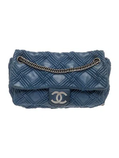 Pre-owned Chanel 2008 Quilted Walk Of Fame Flap Bag In Blue