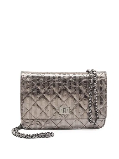 Pre-owned Chanel 2008 Reissue Striped Leather Cross Body Bag In Silver