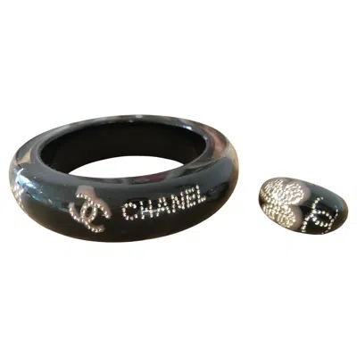 Pre-owned Chanel 2008 Rhinestone Bracelet And Ring Set, Resin, France In Multi