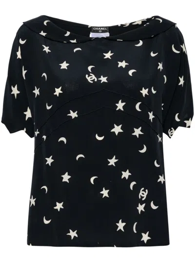 Pre-owned Chanel 2008 Short Sleeve Shirt Blouse Tops In Blue