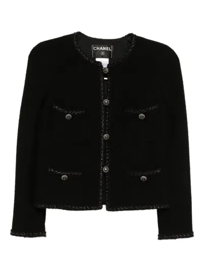 Pre-owned Chanel 2008 Single-breasted Collarless Jacket In Black