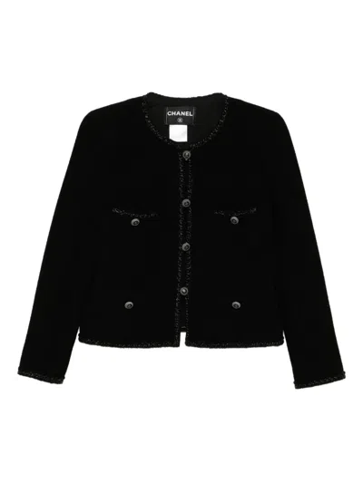 Pre-owned Chanel 2008 Single Breasted Xollarless Jacket In Black