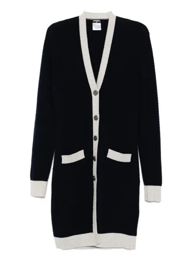 Pre-owned Chanel 2008 V-neck Coat In Blue
