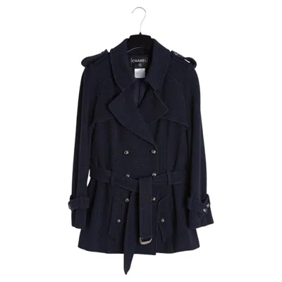 Pre-owned Chanel 2008 Veste Marine Noir Fr40 Navy Black Cotton Wool Tweed Jacket Uk12 Us8 In Blue