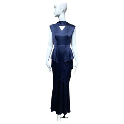 Pre-owned Chanel 2008 Vintage Navy Blue Silk Peplum Gown Size 38 By Lagerfeld