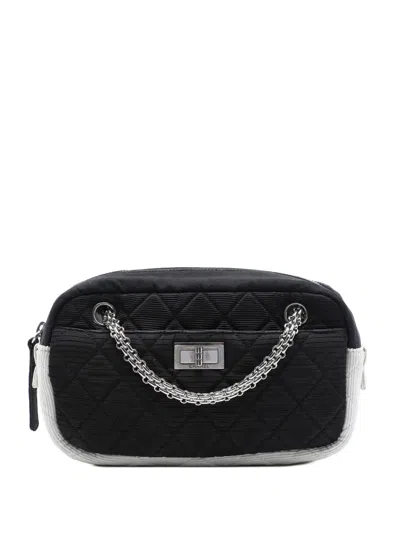 Pre-owned Chanel 2008-2009 Bicolor Quilted Nylon Reissue 2.55 Camera Case Shoulder Bag In Black