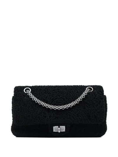 Pre-owned Chanel 2008-2009 Boucle Wool Reissue 2.55 Double Flap 225 Shoulder Bag In Black