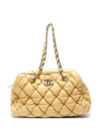 Pre-owned Chanel 2008-2009 Bubble Quilt Shoulder Bag In Neutral