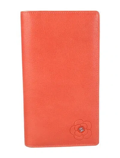 Pre-owned Chanel 2008-2009 Camelia Bifold Long Wallet Wallet In Orange