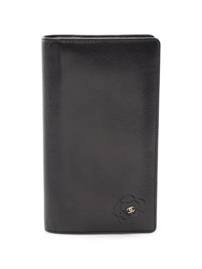 Pre-owned Chanel 2008-2009 Camellia Bi-fold Wallet In Black