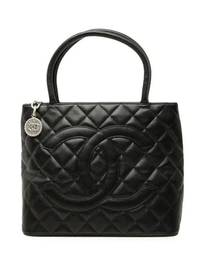 Pre-owned Chanel 2008-2009 Caviar Medallion Tote Bag In Black