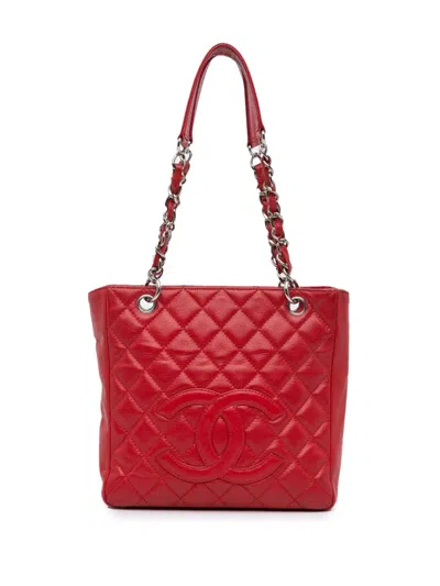 Pre-owned Chanel 2008-2009 Caviar Petite Shopping Tote Bag In Red