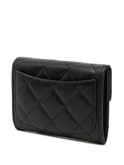 Pre-owned Chanel 2008-2009 Classic Lambskin Flap Card Holder In Black