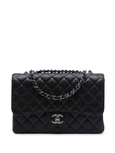 Pre-owned Chanel 2008-2009 Jumbo Classic Caviar Single Flap Shoulder Bag In Black