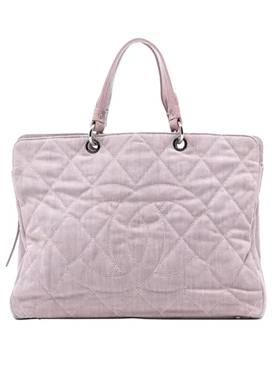 Pre-owned Chanel 2008-2009 Large Cc Quilted Denim Tote Bag In Pink