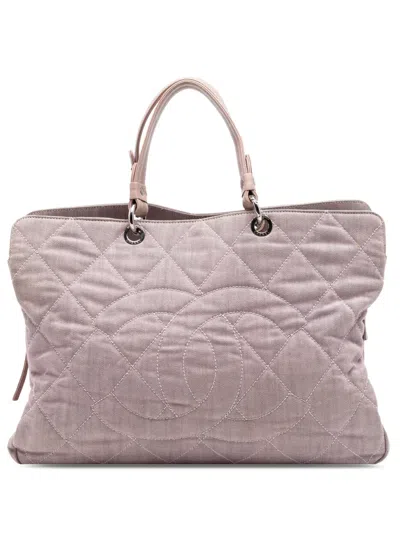 Pre-owned Chanel 2008-2009 Large Cc Quilted Denim Tote Bag In Pink