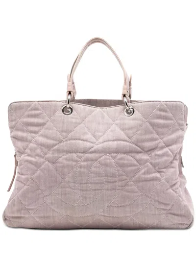 Pre-owned Chanel 2008-2009 Large Cc Quilted Denim Tote Bag In Pink