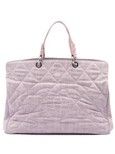Pre-owned Chanel 2008-2009 Large Cc Quilted Denim Tote Bag In Pink