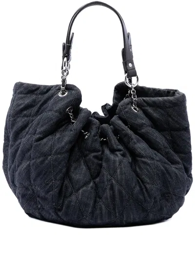Pre-owned Chanel 2008-2009 Large Quilted Denim Stretch Spirit Cabas Tote Bag In Blue