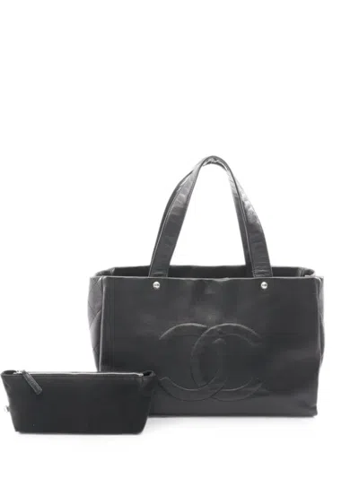 Pre-owned Chanel 2008-2009 Matelassé Cc Logo Tote Bag In Black