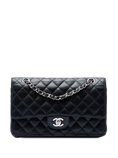 Pre-owned Chanel 2008-2009 Medium Classic Caviar Double Flap Shoulder Bag In Black