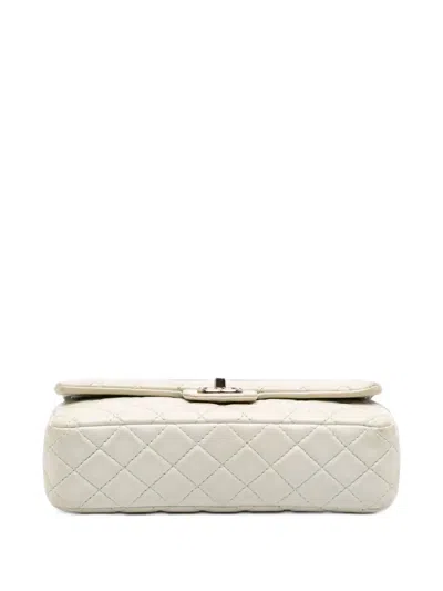 Pre-owned Chanel 2008-2009 Medium Classic Lambskin Double Flap Shoulder Bag In White