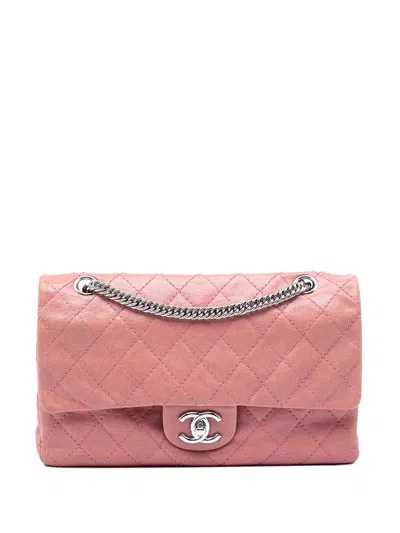 Pre-owned Chanel 2008-2009 Medium Classic Washed Lambskin Bijoux Chain Double Flap Shoulder Bag In Pink