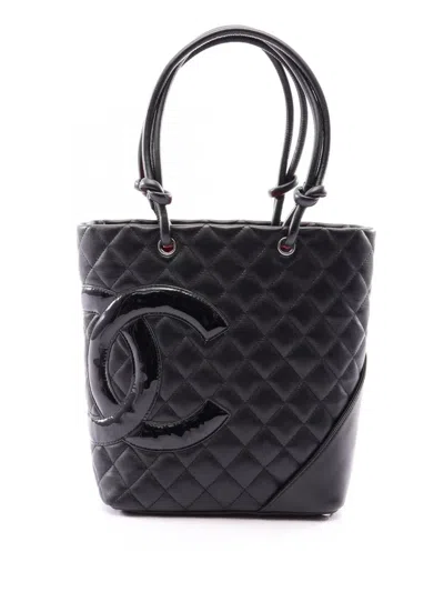 Pre-owned Chanel 2008-2009 Medium Lambskin Cambon Ligne Tote Bag In Black