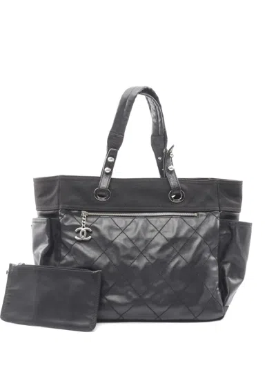Pre-owned Chanel 2008-2009 Paris Biarritz Gm Tote Bag In Black