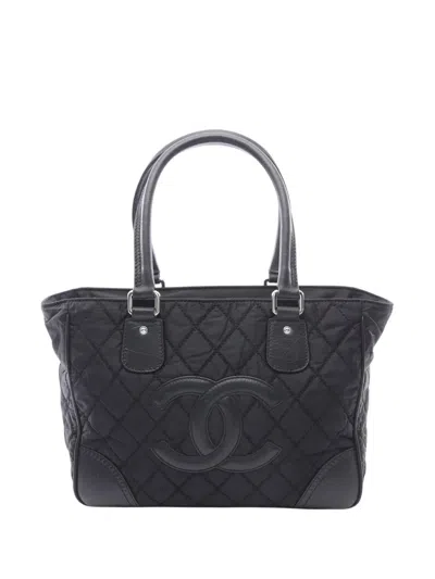 Pre-owned Chanel 2008-2009 Paris New York Quilted Nylon Tote Bag In Black