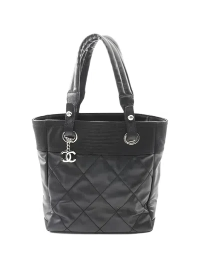 Pre-owned Chanel 2008-2009 Paris-biarritz Pm Quilted Leather Tote Bag In Black
