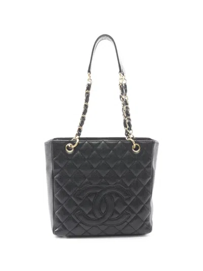 Pre-owned Chanel 2008-2009 Petite Shopping Matelassé Tote Bag In Black