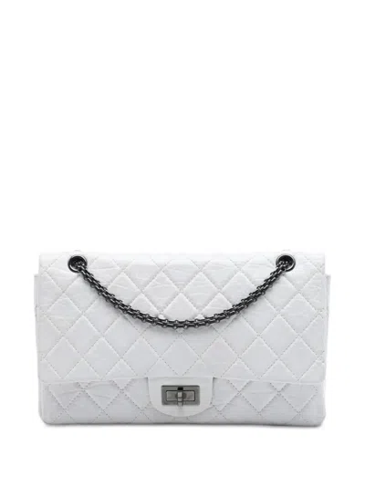 Pre-owned Chanel 2008-2009 Quilted Aged Calfskin Reissue 2.55 Double Flap 227 Shoulder Bag In White