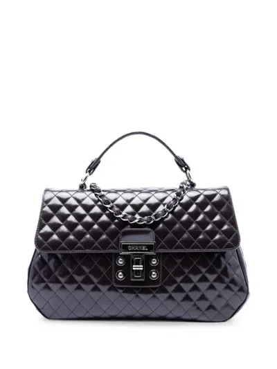 Pre-owned Chanel 2008-2009 Quilted Glazed Calfskin Mademoiselle Lock Kelly Flap Satchel In Purple