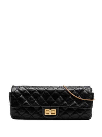 Pre-owned Chanel 2008-2009 Quilted Glazed Calfskin Reissue 2.55 East West Single Flap Shoulder Bag In Black