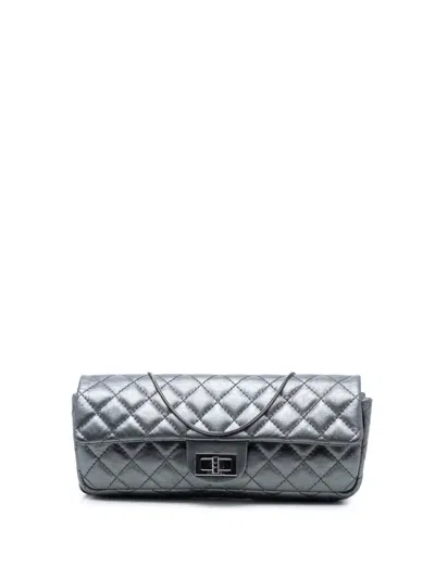 Pre-owned Chanel 2008-2009 Quilted Glazed Calfskin Reissue 2.55 Flap Chain Clutch Shoulder Bag In Silver