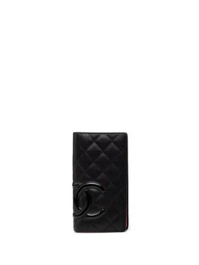 Pre-owned Chanel 2008-2009 Quilted Lambskin Cambon Ligne Bifold Wallet Long Wallets In Black