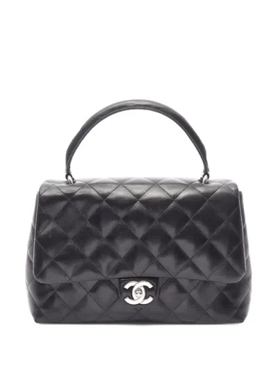 Pre-owned Chanel 2008-2009 Quilted Lambskin Top Handle Flap Satchel In Black
