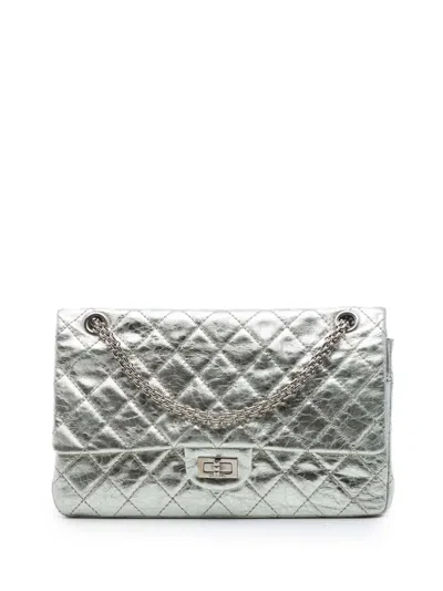 Pre-owned Chanel 2008-2009 Quilted Metallic Aged Calfskin Reissue 2.55 Double Flap 226 Shoulder Bag In Silver