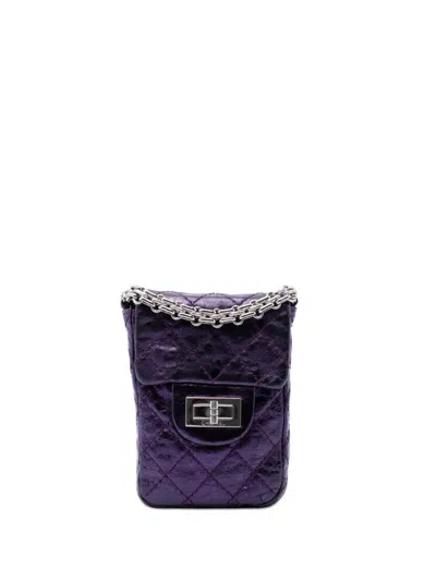 Pre-owned Chanel 2008-2009 Quilted Metallic Aged Calfskin Reissue 2.55 Holder Phone Case In Purple