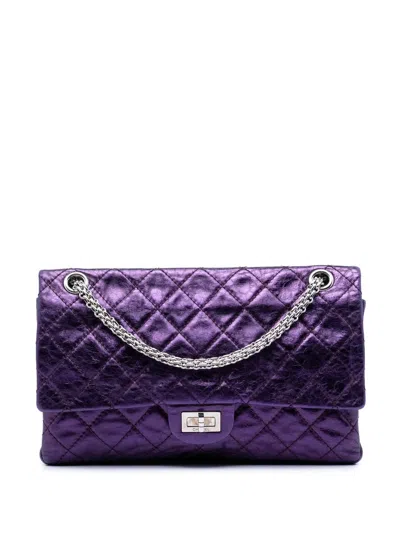 Pre-owned Chanel 2008-2009 Quilted Metallic Calfskin Reissue 2.55 Double Flap 226 Shoulder Bag In Purple