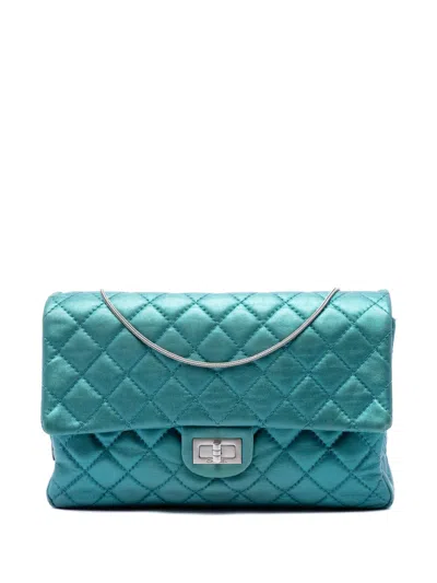 Pre-owned Chanel 2008-2009 Quilted Metallic Calfskin Reissue 2.55 Flap 226 Shoulder Bag In Blue
