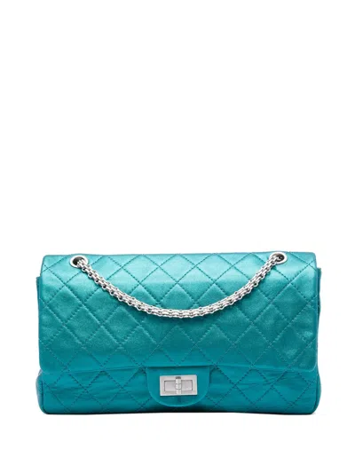 Pre-owned Chanel 2008-2009 Quilted Metallic Calfskin Reissue 2.55 Flap 227 Shoulder Bag In Blue