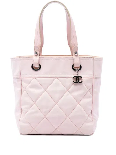 Pre-owned Chanel 2008-2009 Small Quilted Canvas Paris Biarritz Tote Bag In Pink